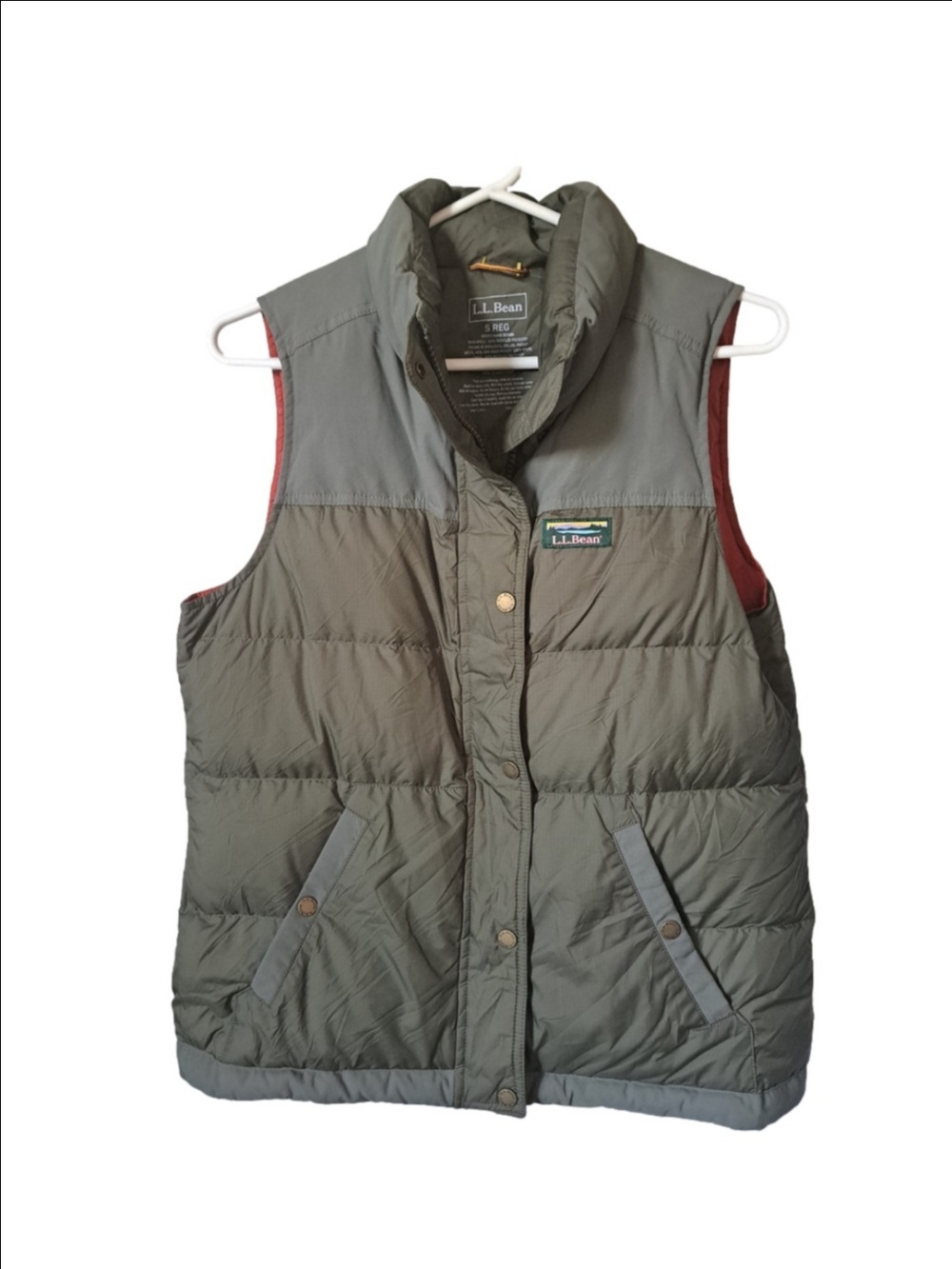 L.L. Bean olive khaki Green down Vest Pertex Down Tek hiking layering coastal SM
